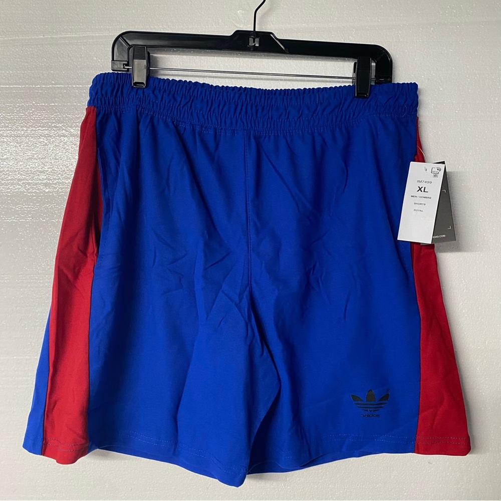 Adidas Shorts Men XL Blue Red 7" Aeroready Pull On Elastic Waist Pockets Running